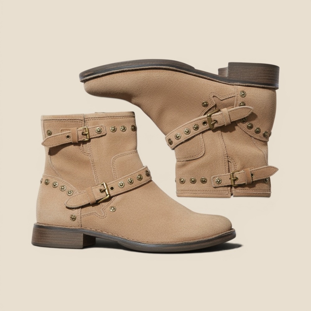 UGG Simmens Tan Suede Studded Buckle Moto Ankle Boots Womens 8 1008439